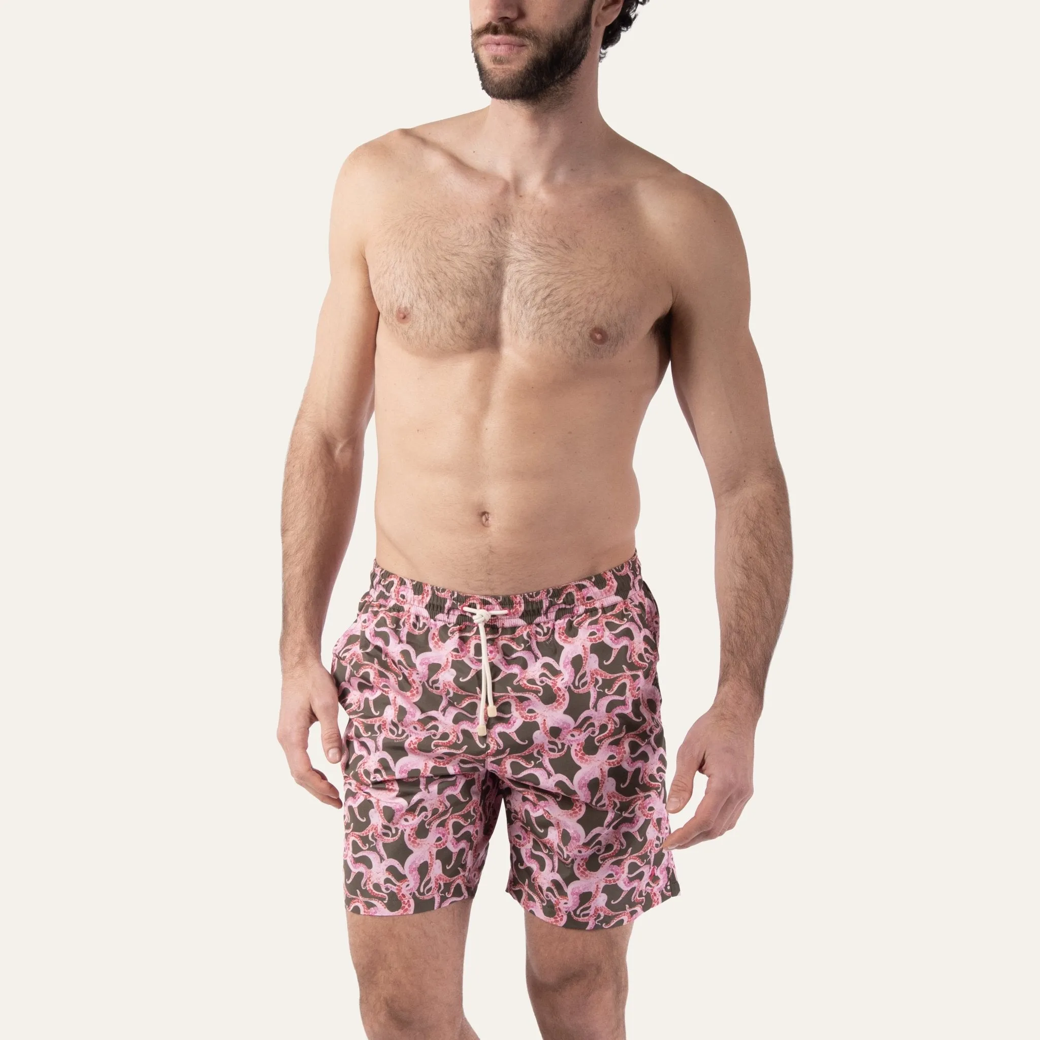 Swim Shorts Long Octopus Olive