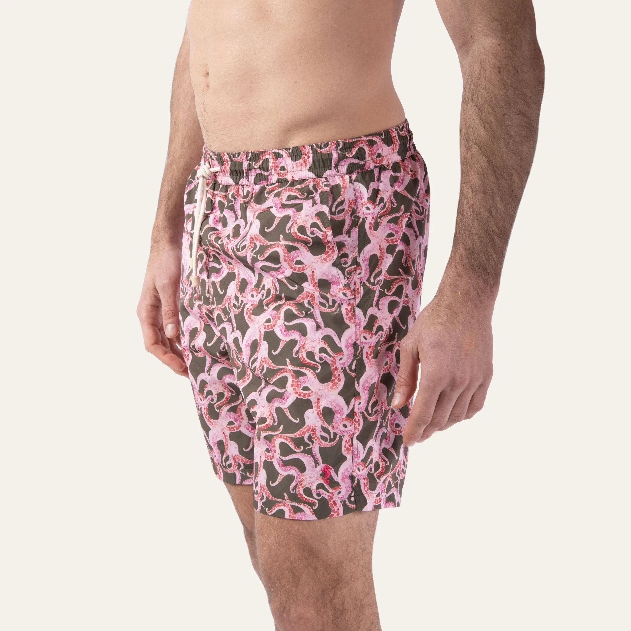 Swim Shorts Long Octopus Olive