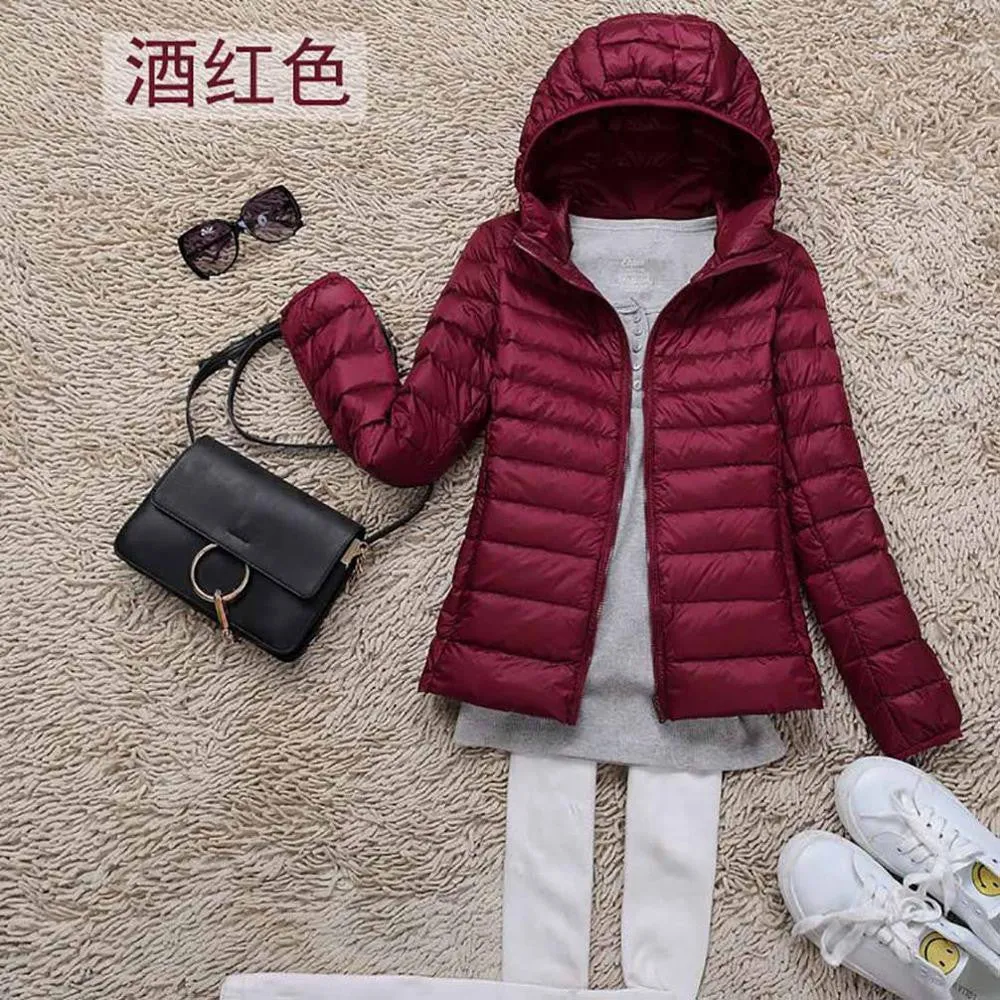 Teogo Brand Women Ultra Light Down 90% White Duck Down Jacket Coat ladies' Hooded Down Parkas 18 colors