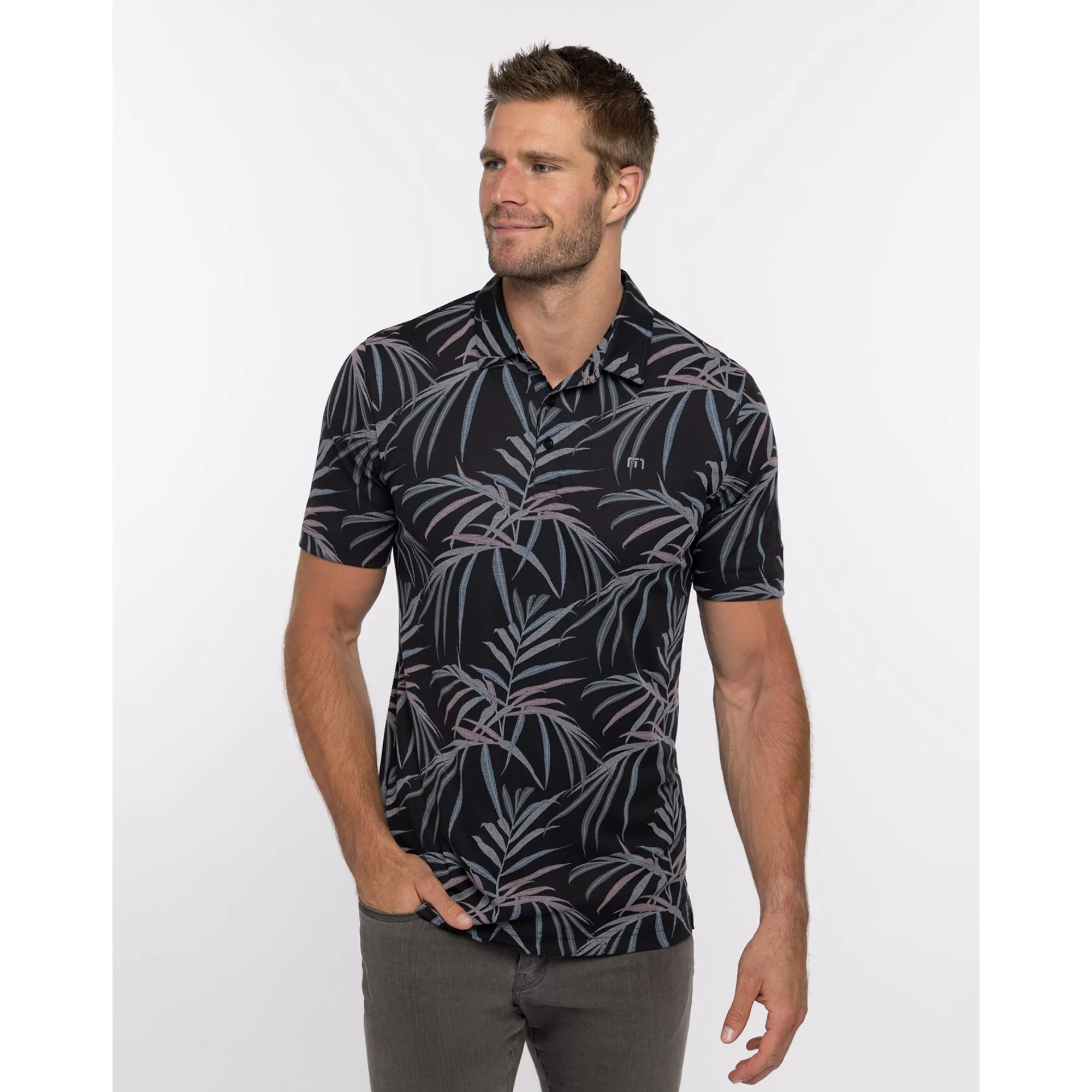 TRAVIS MATHEW MENS BUZZ WORDS POLO - BLACK