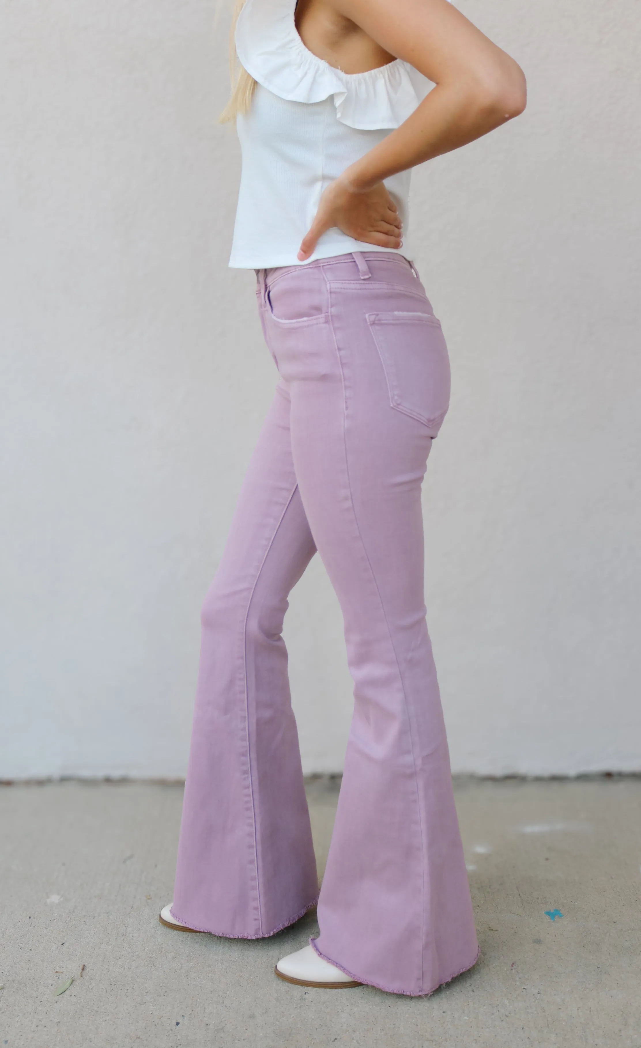 Vervet High Rise Non Distressed Raw Hem Lavender Flares