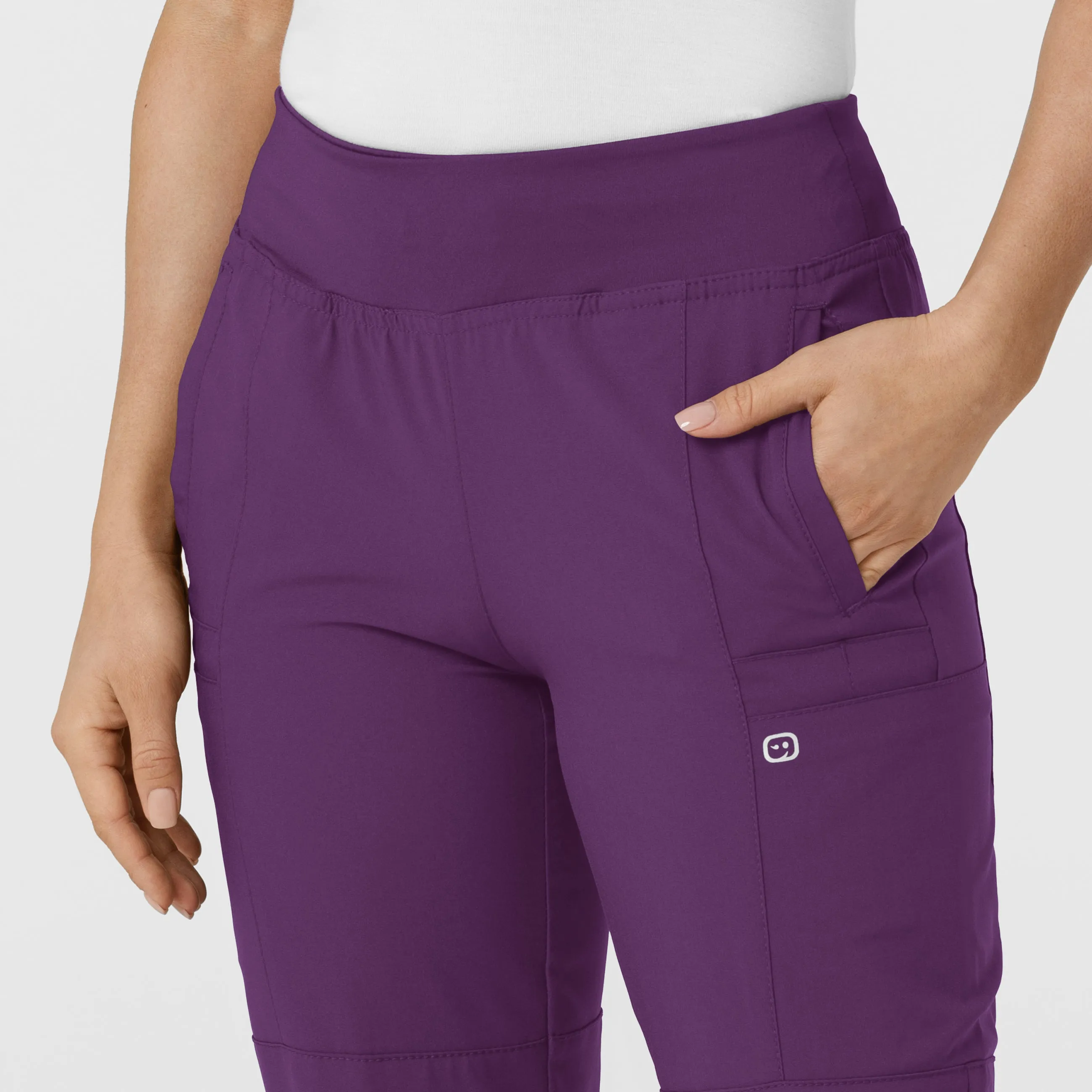 W123 5555 Comfort Waist Cargo Jogger Scrub Pants Eggplant