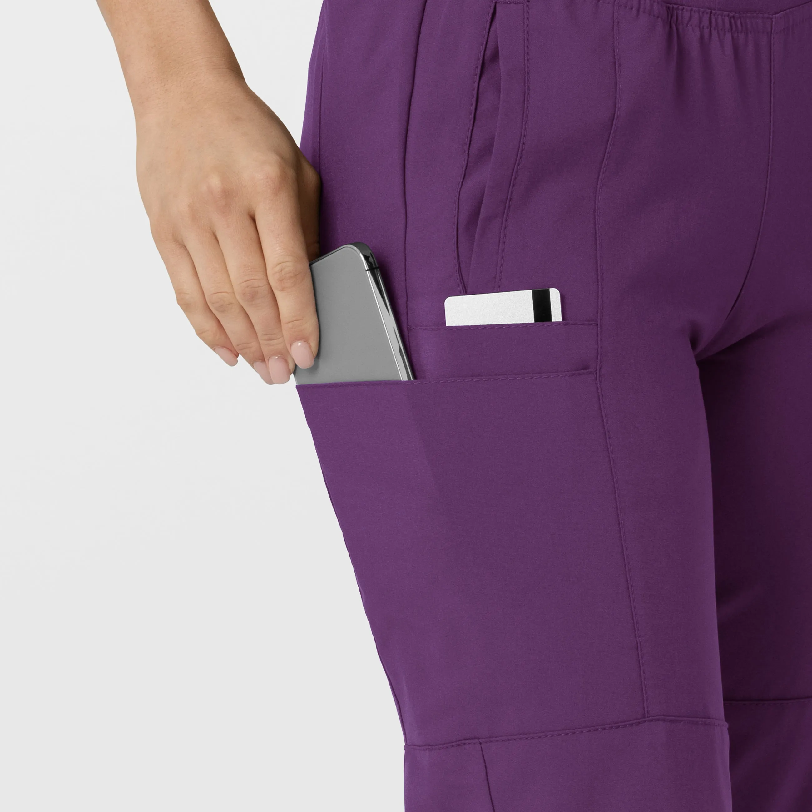 W123 5555 Comfort Waist Cargo Jogger Scrub Pants Eggplant