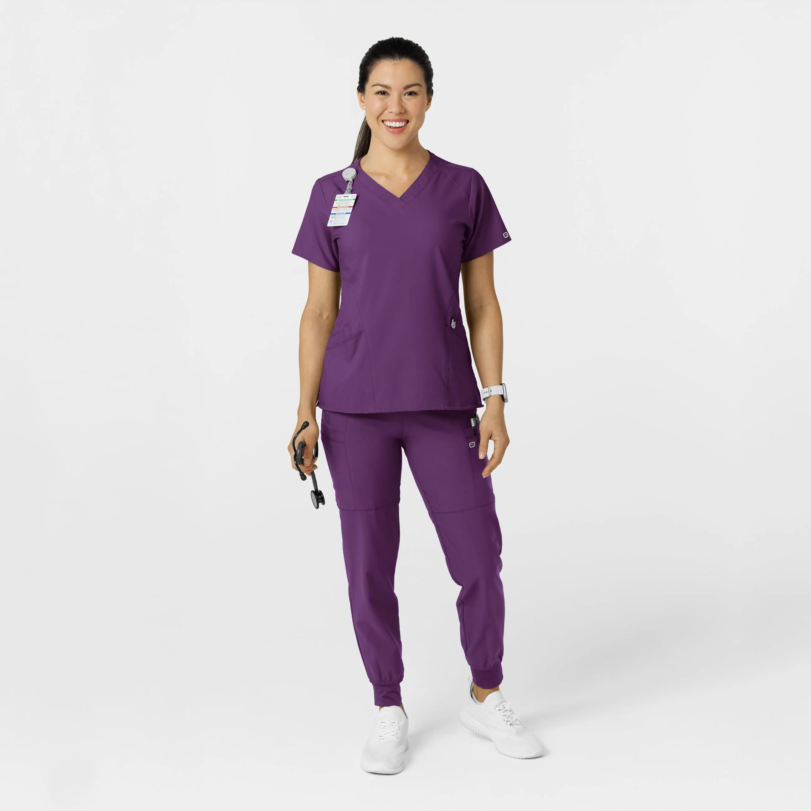 W123 5555 Comfort Waist Cargo Jogger Scrub Pants Eggplant