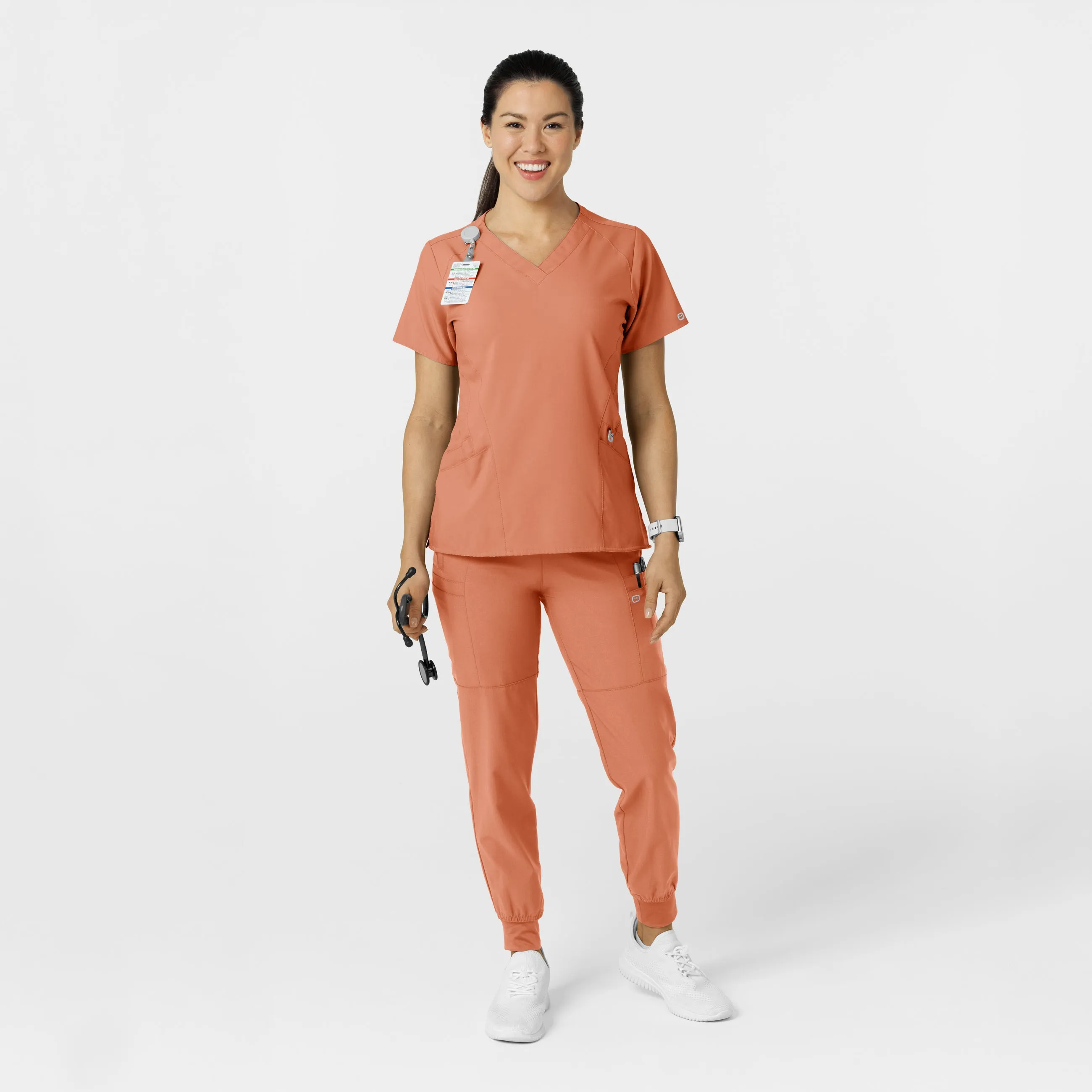 W123 5555 Comfort Waist Cargo Jogger Scrub Pants Terracotta