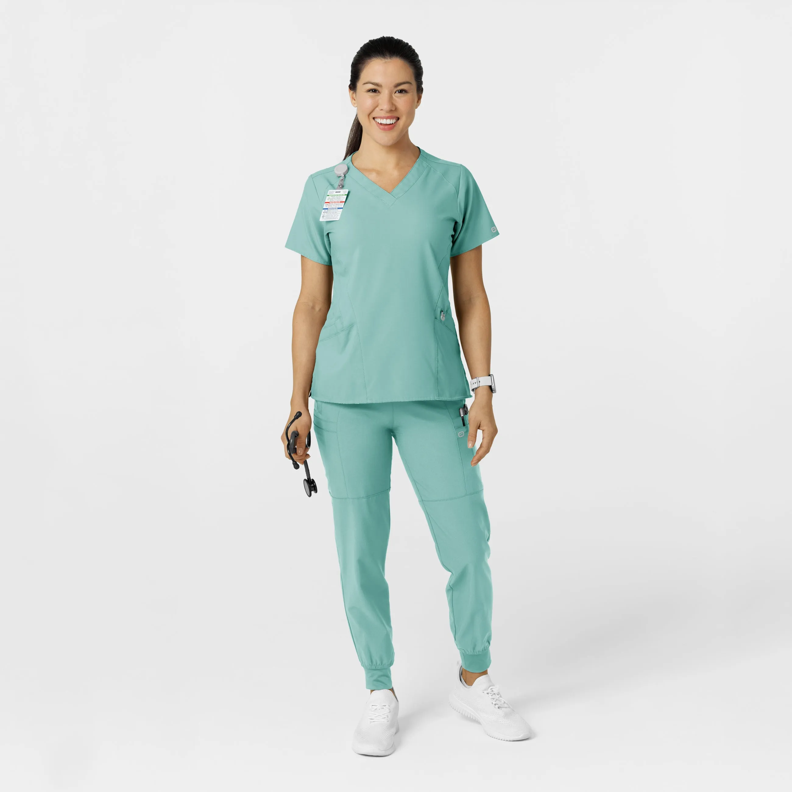 W123 5555 Comfort Waist Cargo Jogger Scrub Pants Turquoise