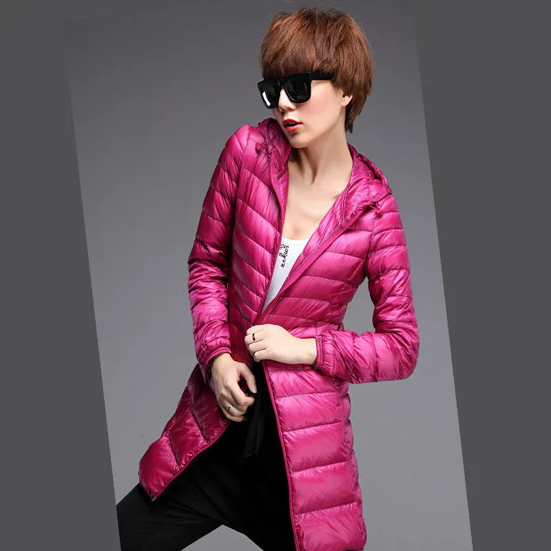 Warm Winter Jacket Women Fashion Brand Cotton White Duck Down Parka Ultra-light Down Cotton Jacket Long Elegant Outwear A07
