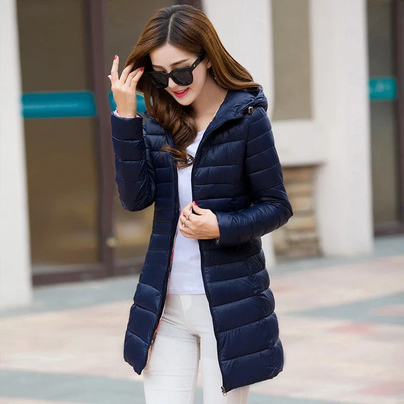 Warm Winter Jacket Women Fashion Brand Cotton White Duck Down Parka Ultra-light Down Cotton Jacket Long Elegant Outwear A07