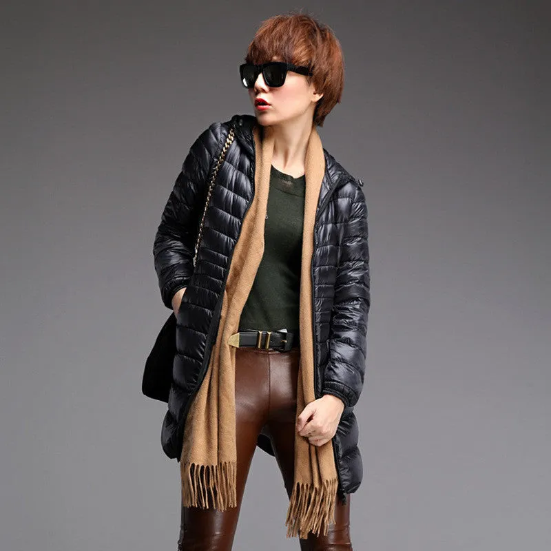 Warm Winter Jacket Women Fashion Brand Cotton White Duck Down Parka Ultra-light Down Cotton Jacket Long Elegant Outwear A07