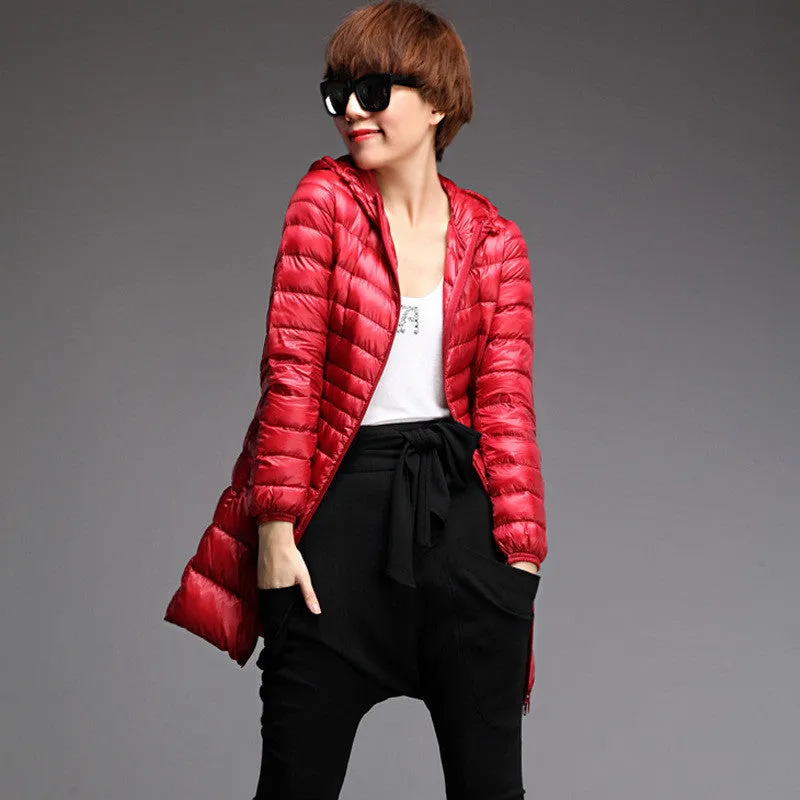 Warm Winter Jacket Women Fashion Brand Cotton White Duck Down Parka Ultra-light Down Cotton Jacket Long Elegant Outwear A07