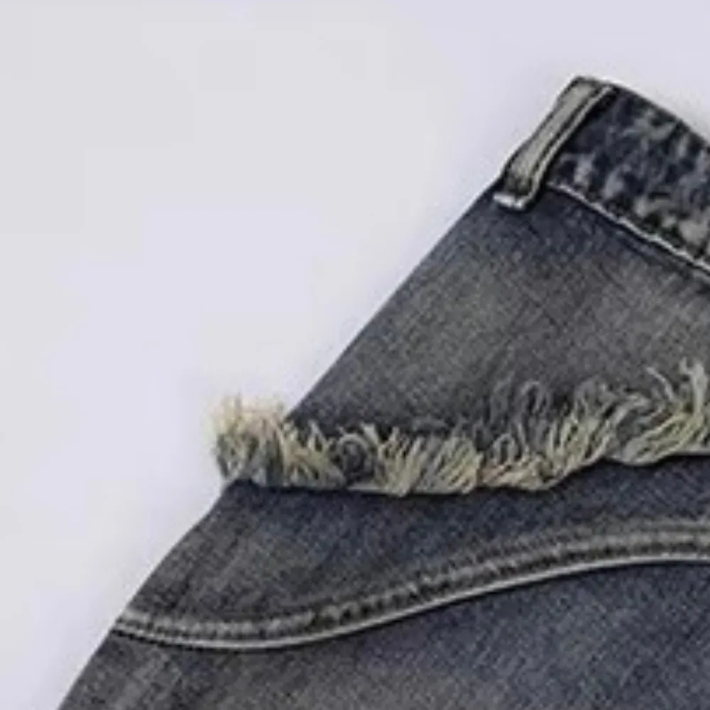 Washed Side Pocket Raw Edge Baggy Jeans