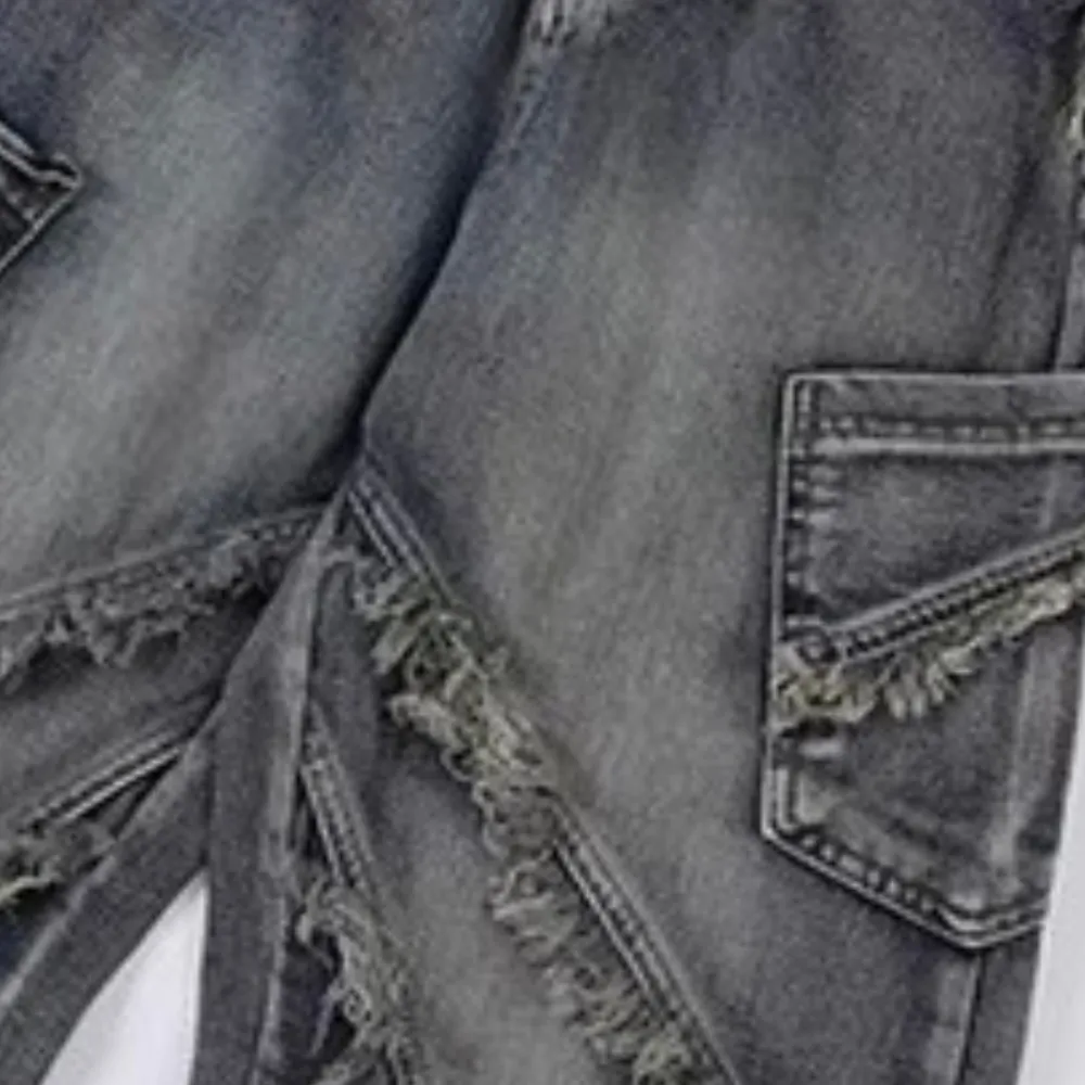Washed Side Pocket Raw Edge Baggy Jeans