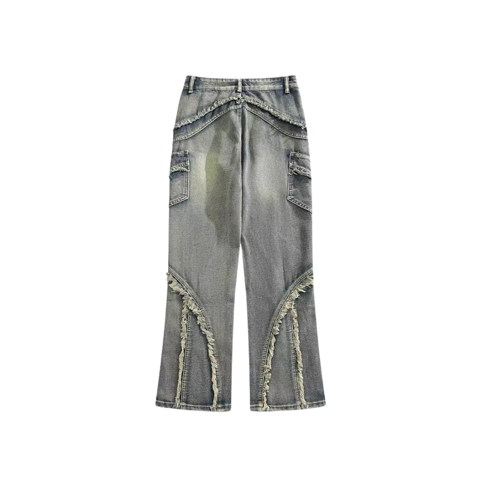 Washed Side Pocket Raw Edge Baggy Jeans