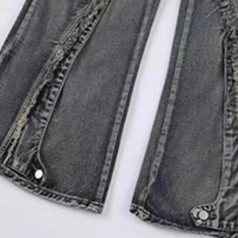 Washed Side Pocket Raw Edge Baggy Jeans