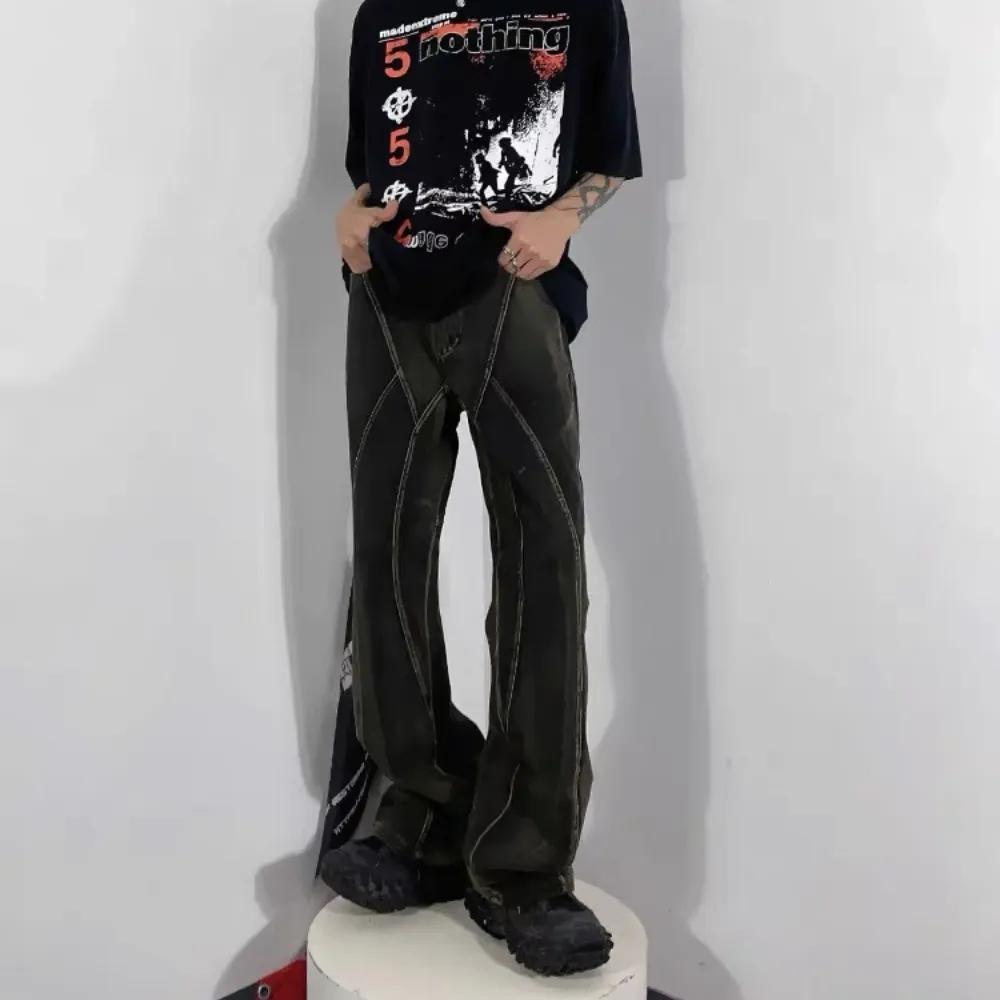 Washed Split Design Hip-Hop Horn Jeans