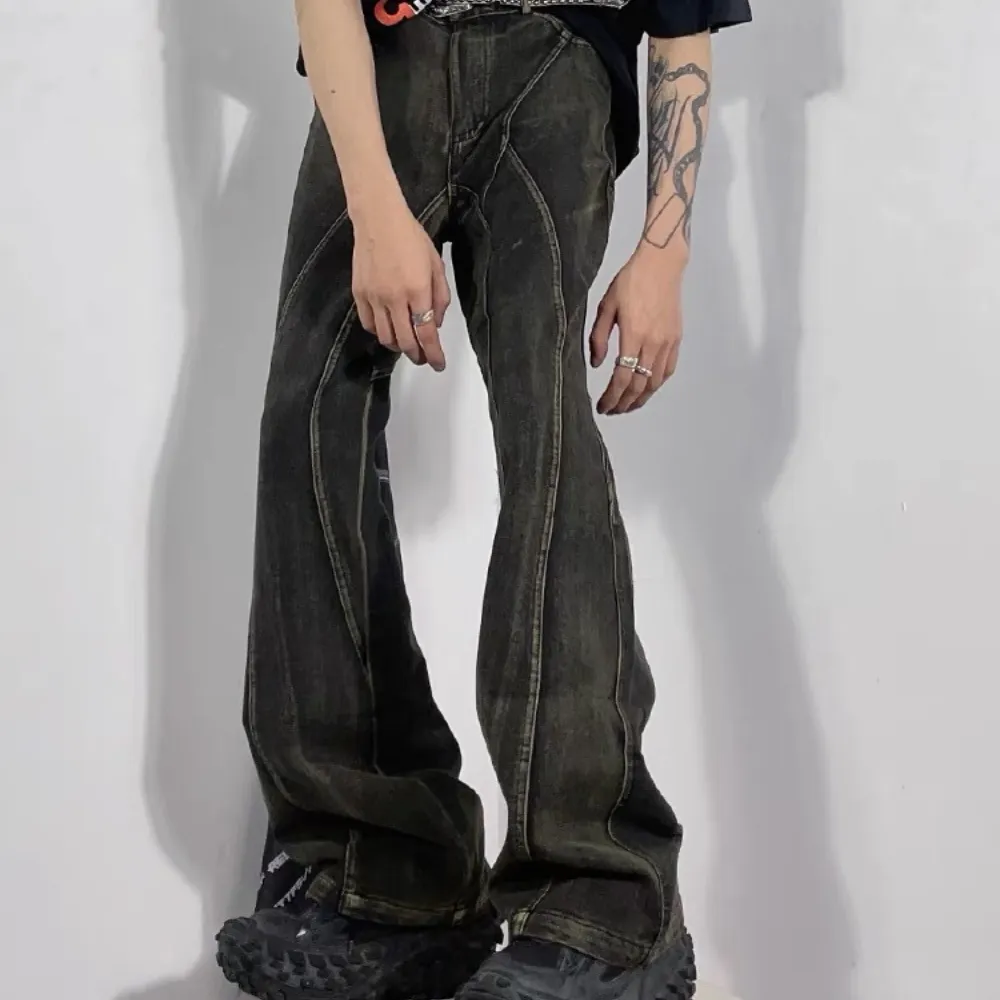 Washed Split Design Hip-Hop Horn Jeans