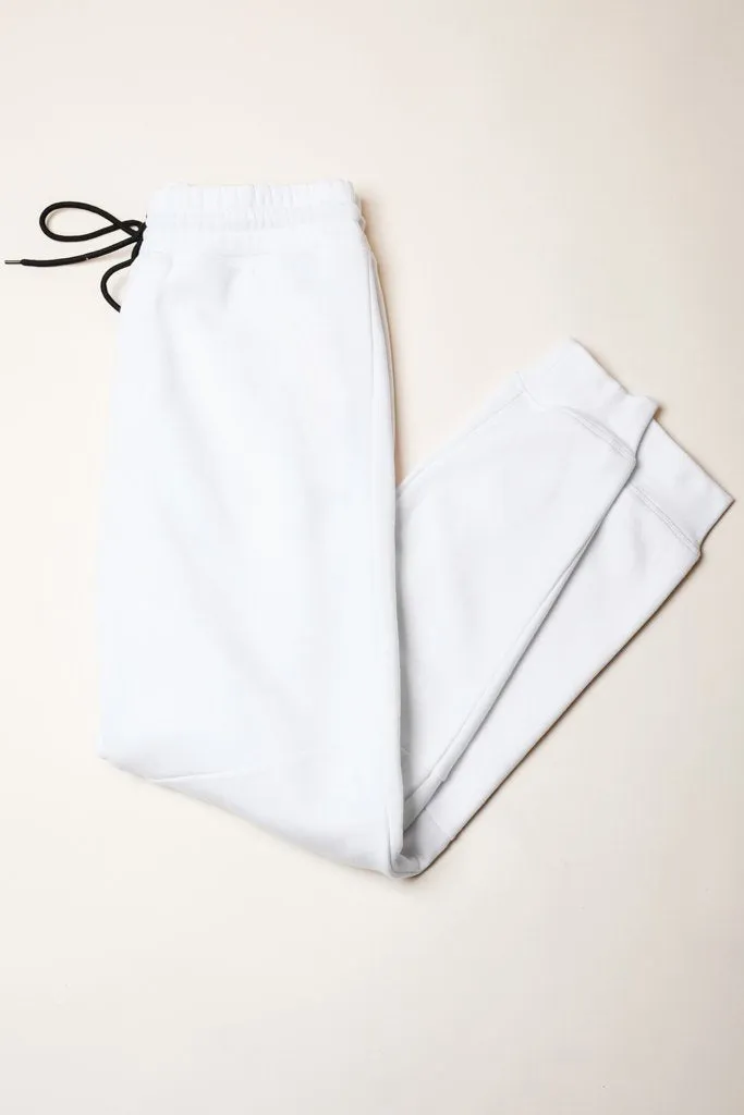 White Fleece Core Jogger Pants