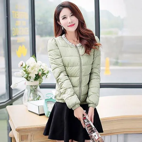 women jacket short thickening cotton-padded clothing parkas overcoat casual coat Pearl Plus size