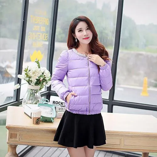 women jacket short thickening cotton-padded clothing parkas overcoat casual coat Pearl Plus size