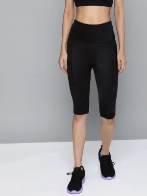 Women's Black Solid Slim Fit Quick Dry Cycling Shorts With Side Mesh