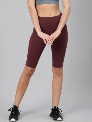 Women's Burgundy Slim Fit High-Rise Solid Cycling Shorts