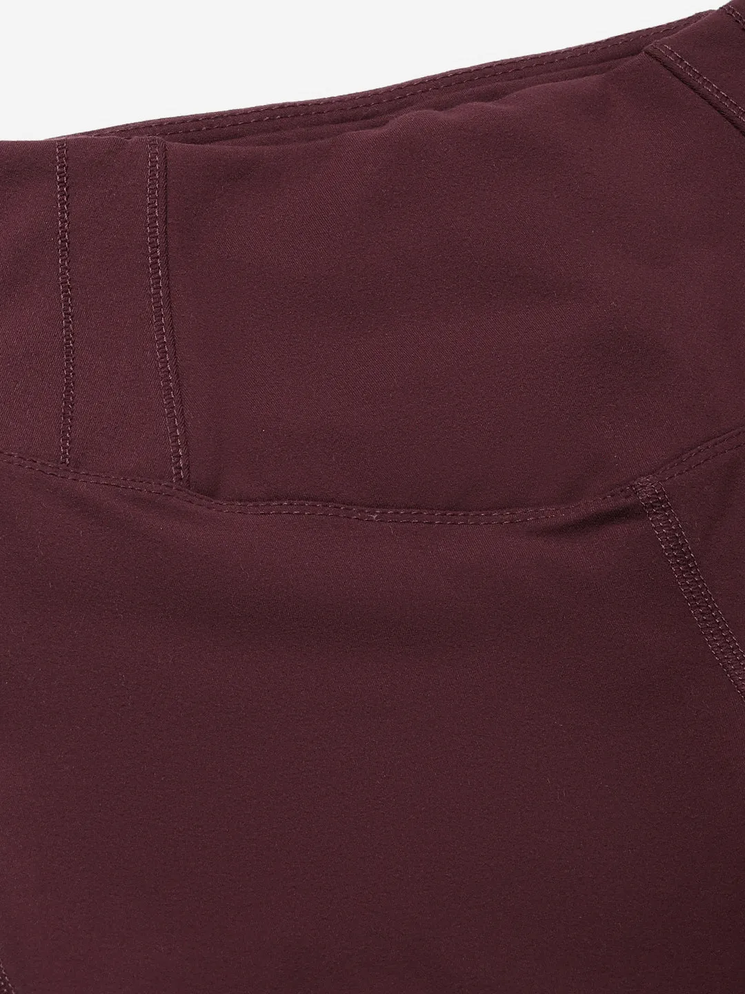 Women's Burgundy Slim Fit High-Rise Solid Cycling Shorts