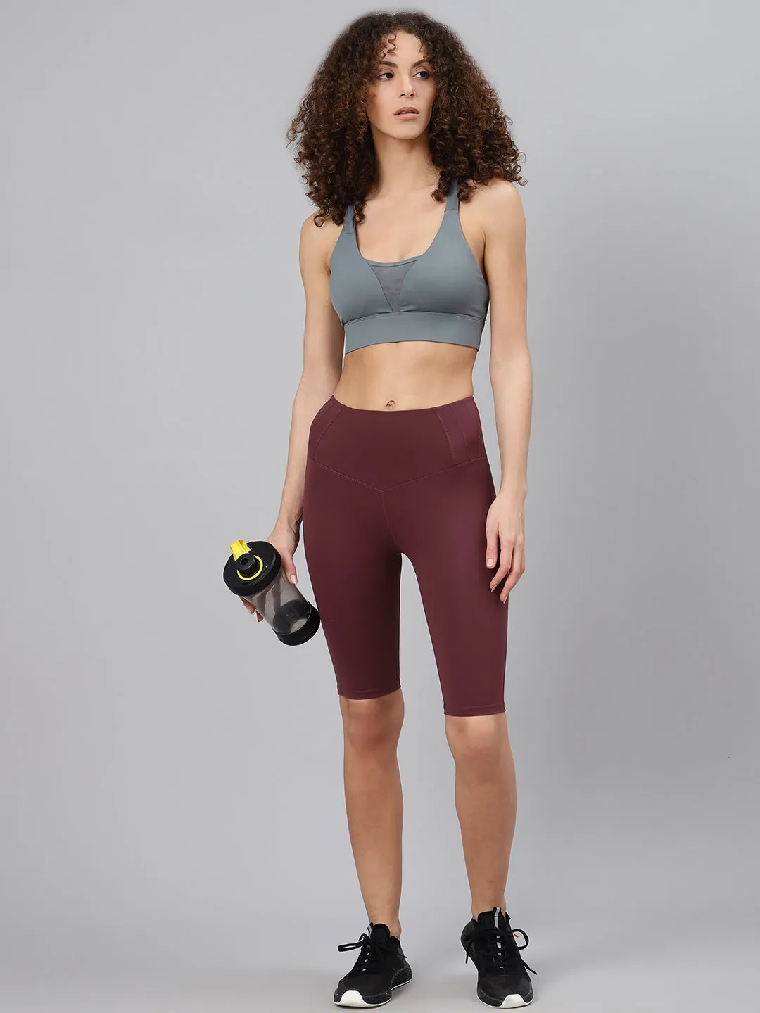 Women's Burgundy Slim Fit High-Rise Solid Cycling Shorts
