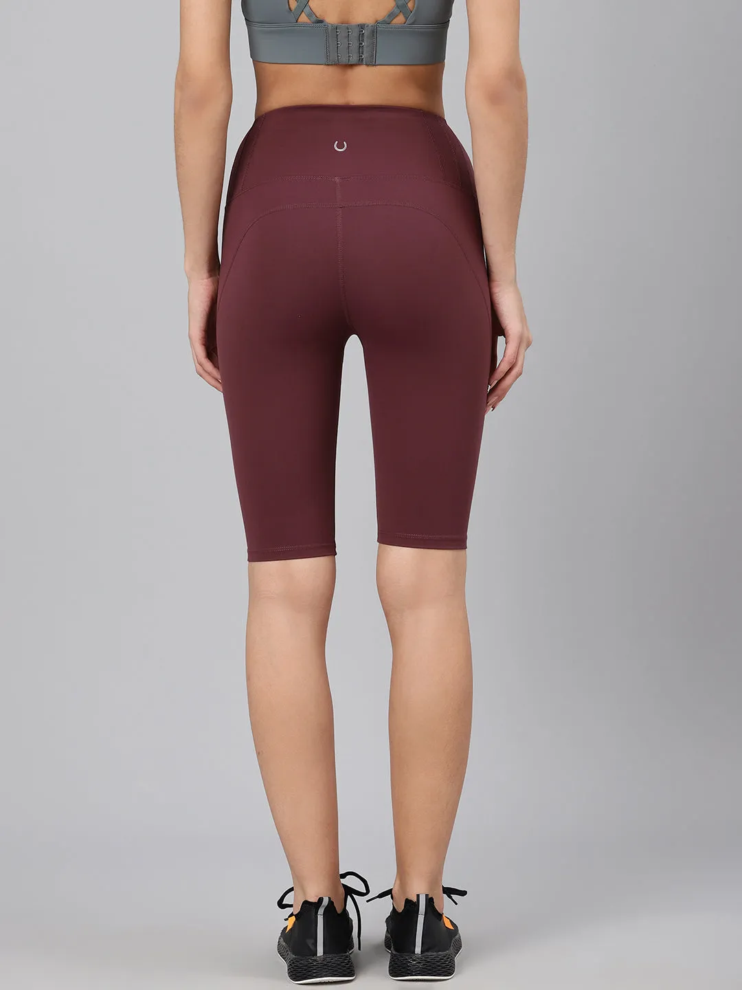 Women's Burgundy Slim Fit High-Rise Solid Cycling Shorts