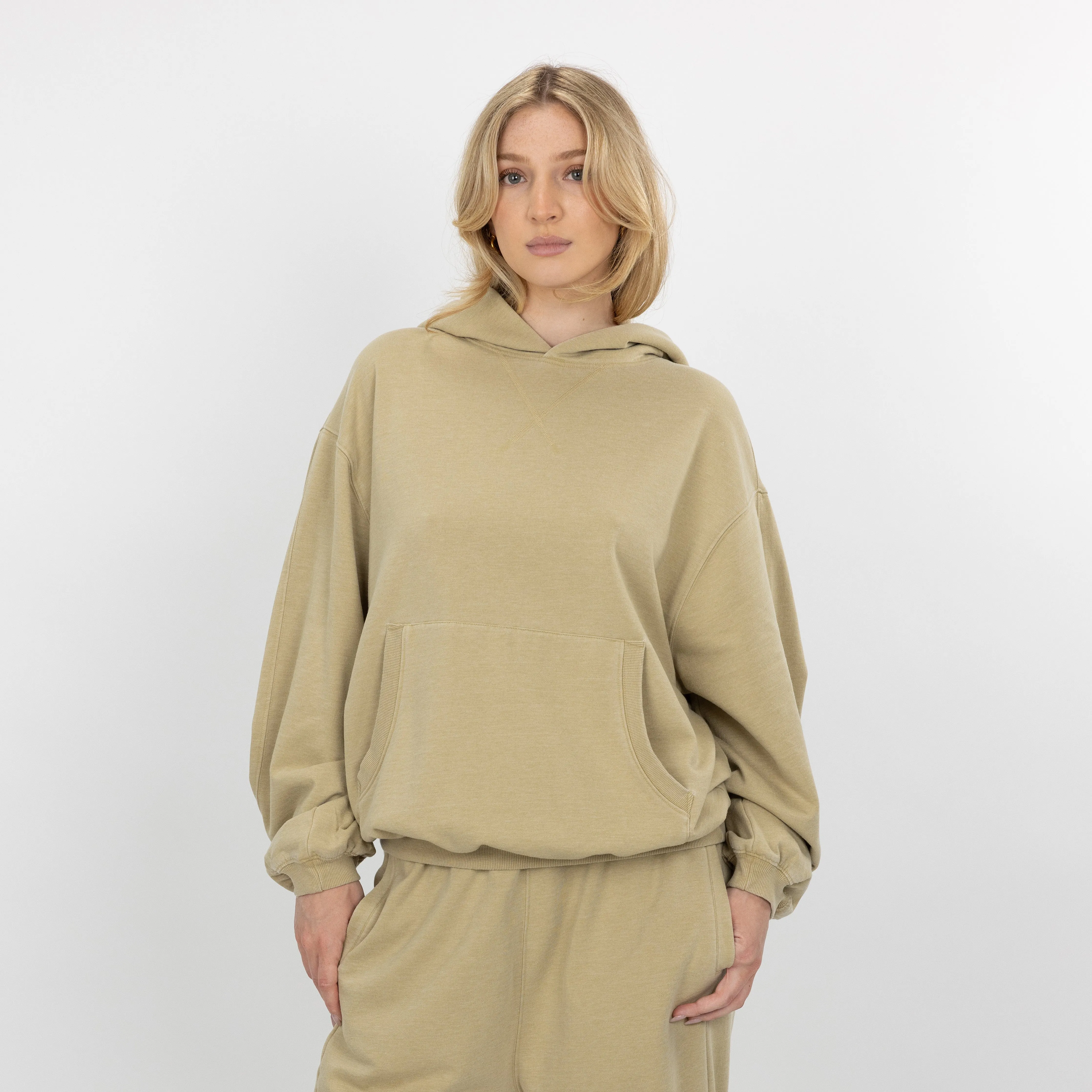 Womens Washed Oversized Hoodie - Pale Khaki