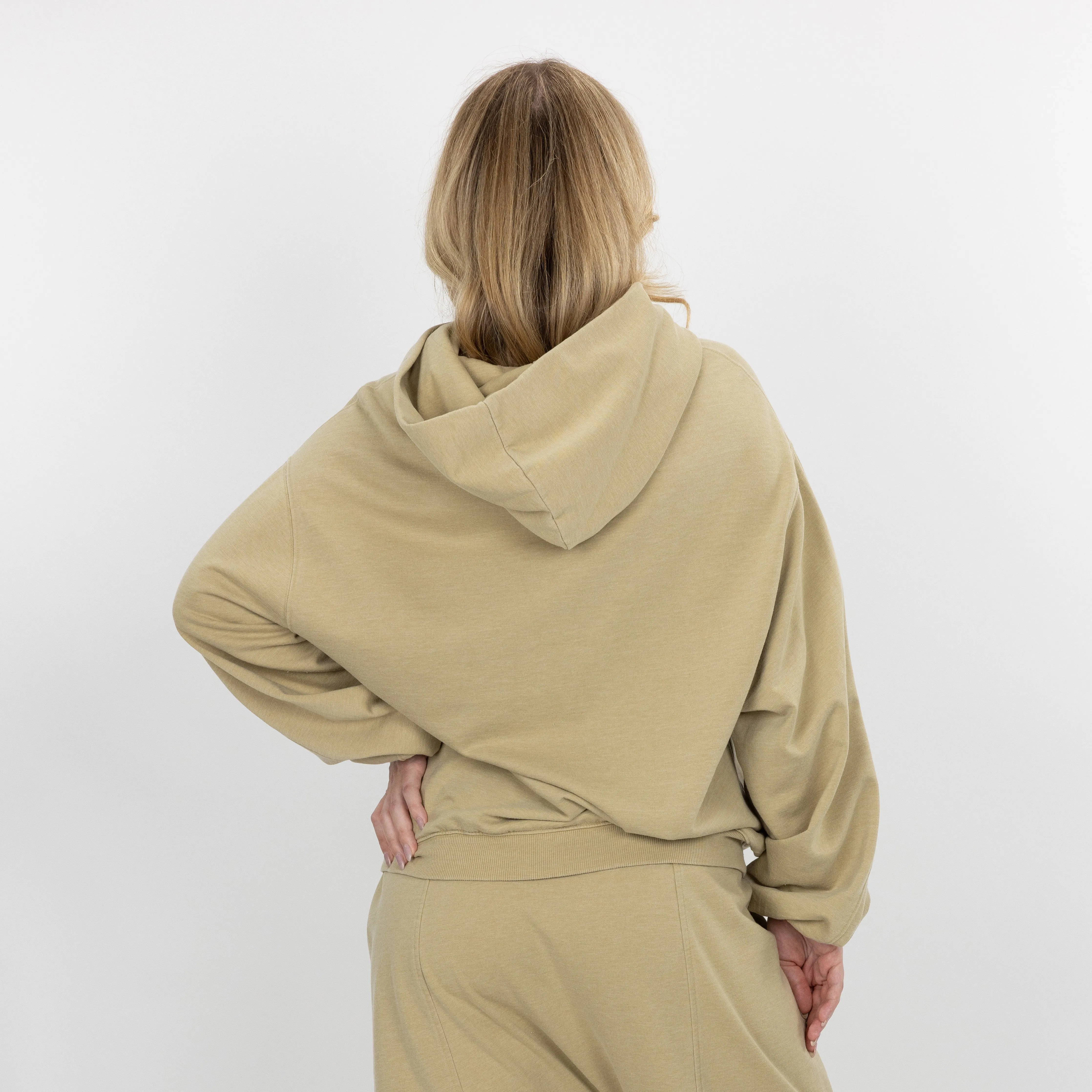 Womens Washed Oversized Hoodie - Pale Khaki