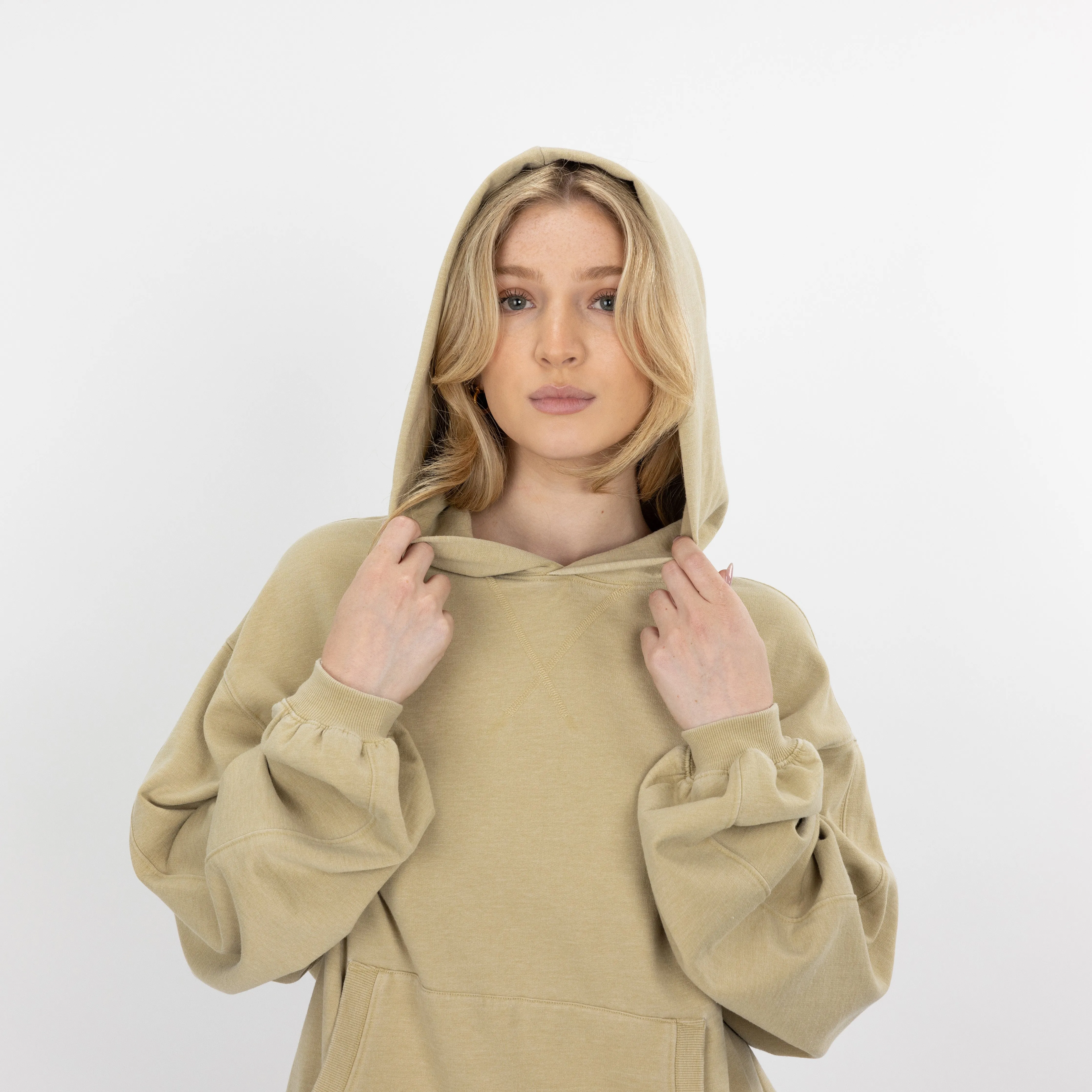 Womens Washed Oversized Hoodie - Pale Khaki