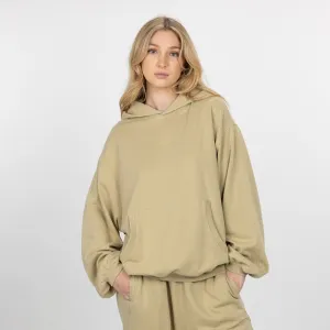 Womens Washed Oversized Hoodie - Pale Khaki