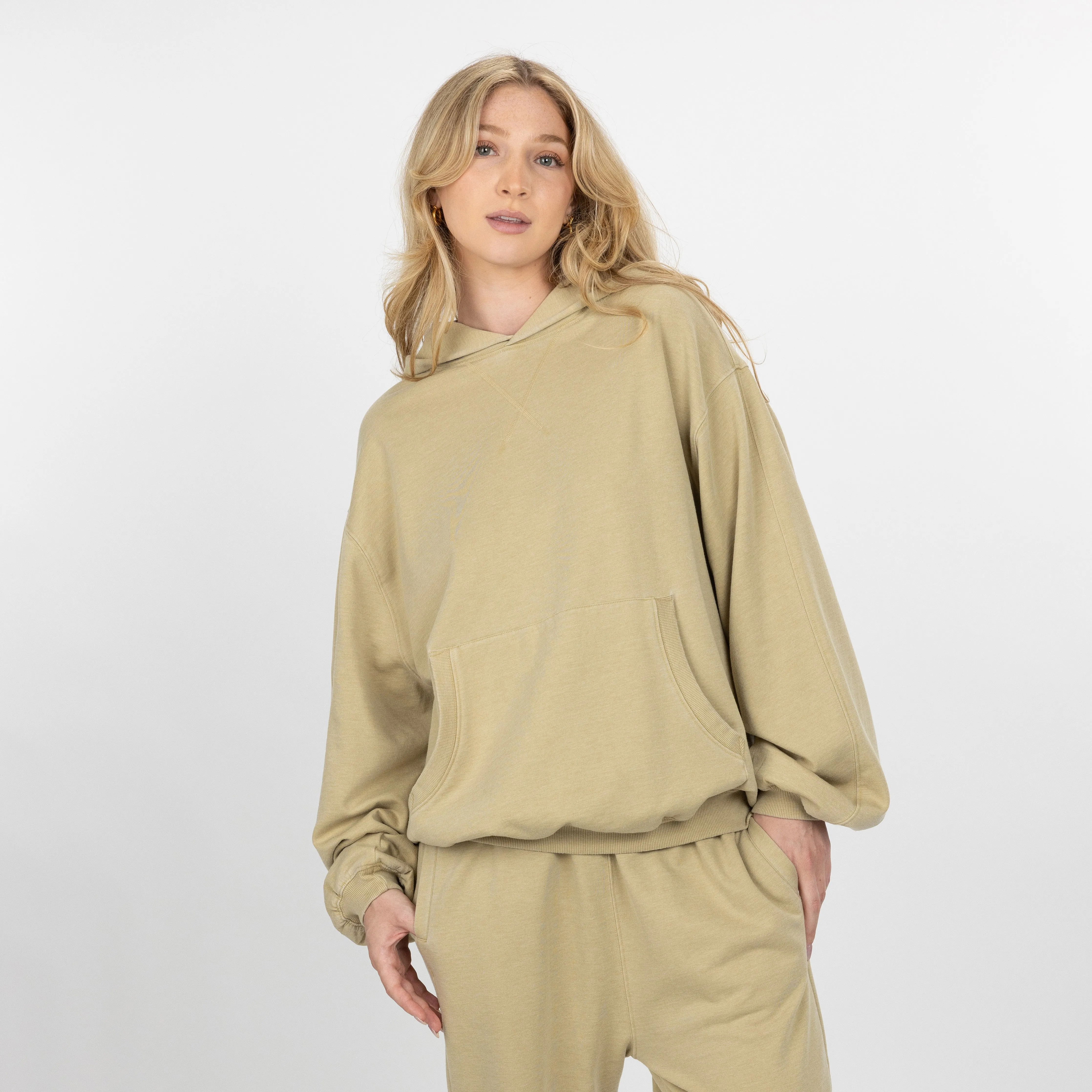 Womens Washed Oversized Hoodie - Pale Khaki