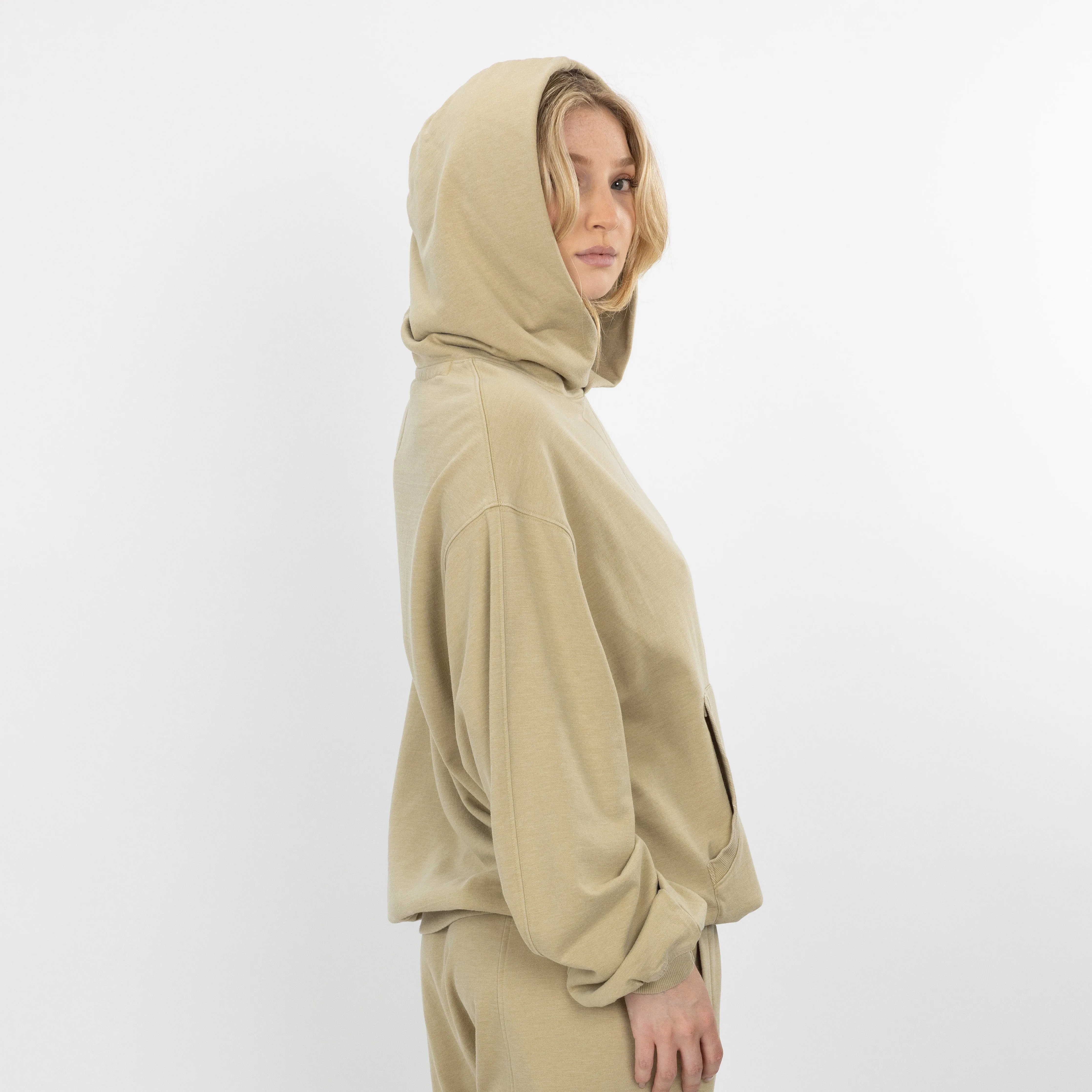 Womens Washed Oversized Hoodie - Pale Khaki