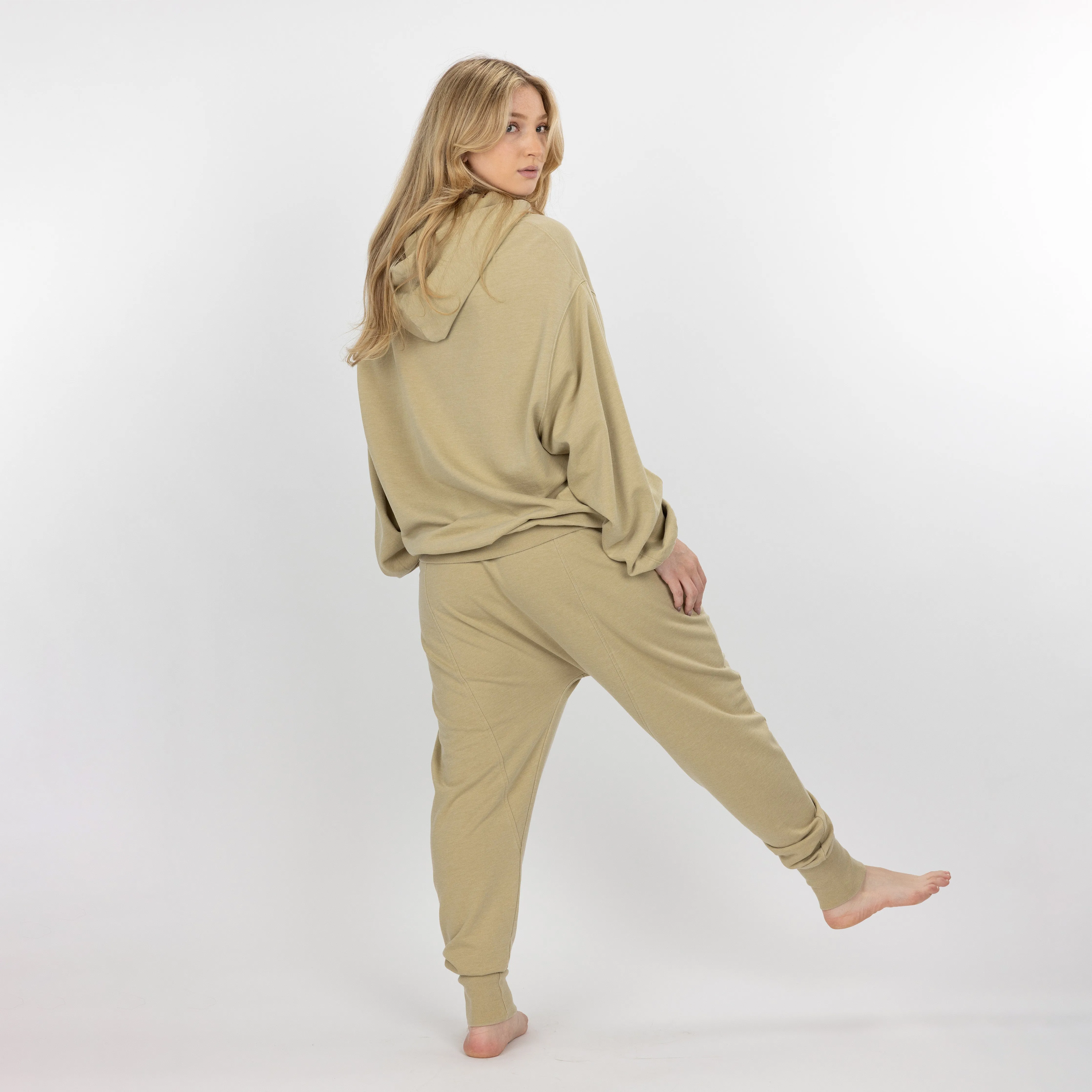 Womens Washed Oversized Hoodie - Pale Khaki