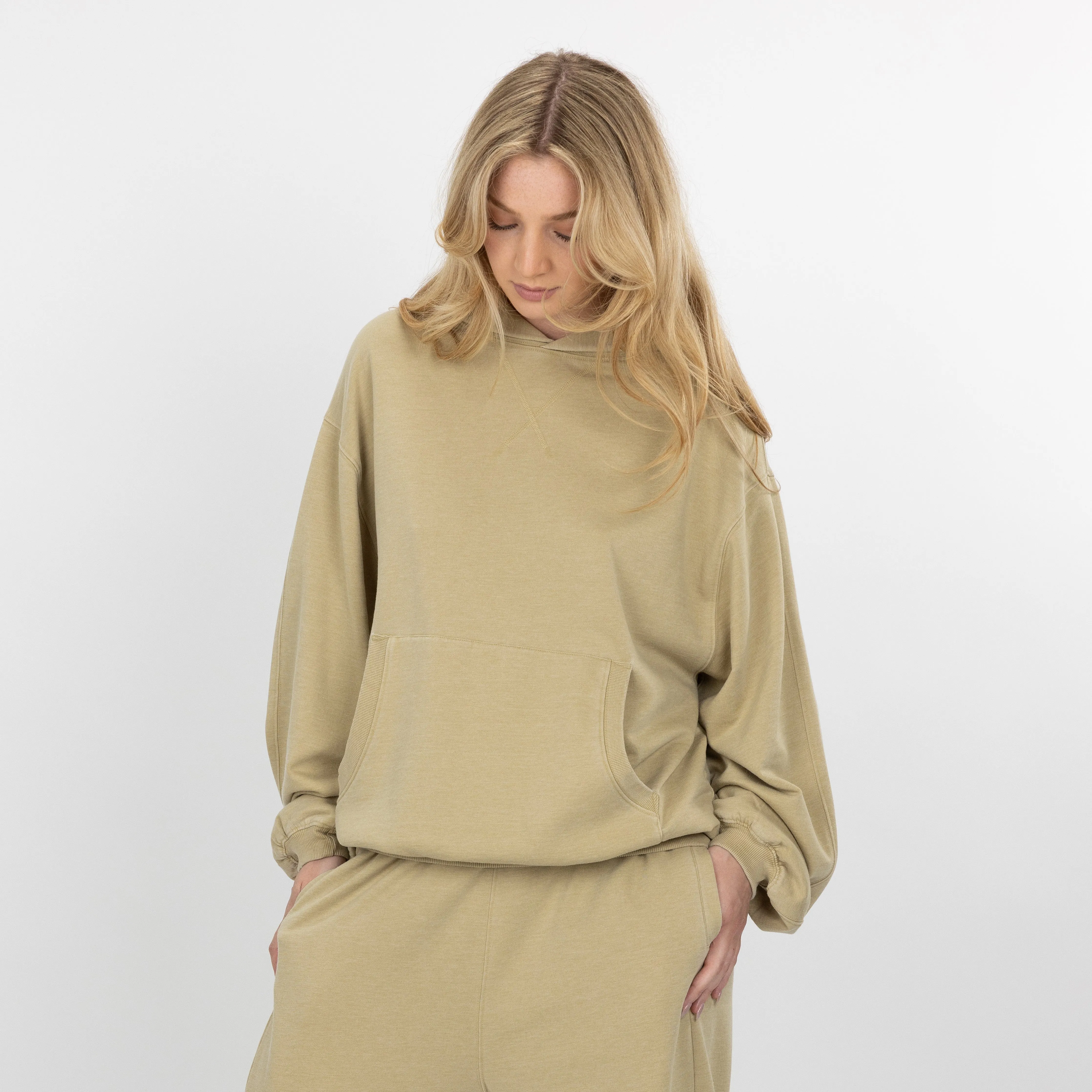 Womens Washed Oversized Hoodie - Pale Khaki