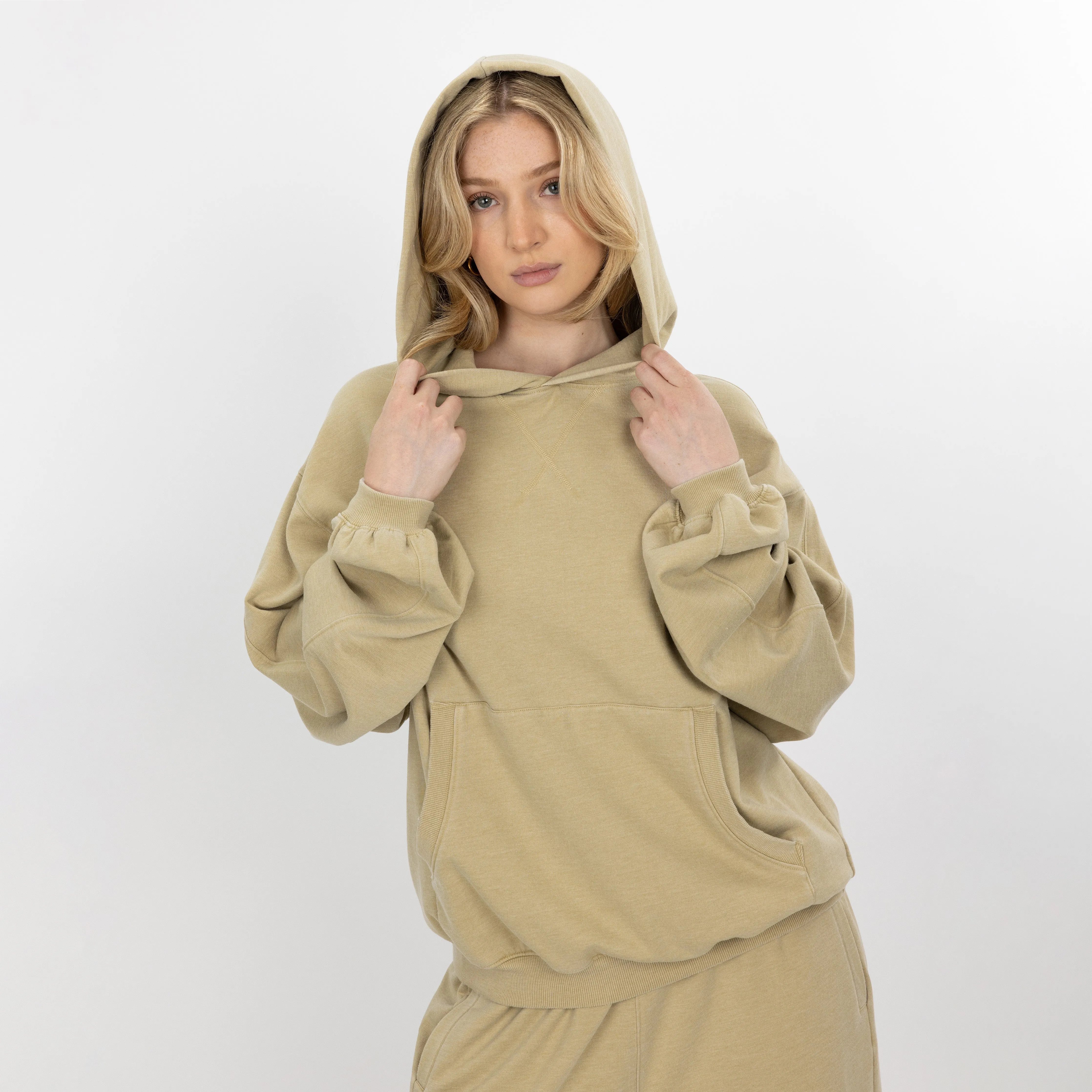 Womens Washed Oversized Hoodie - Pale Khaki