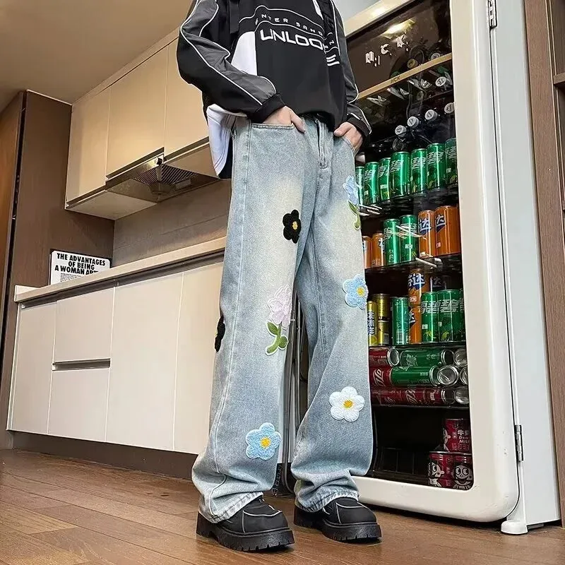 Y2K Flower Embroidered Denim Jeans