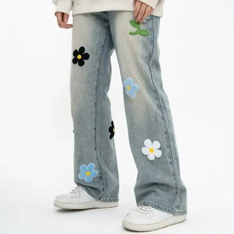 Y2K Flower Embroidered Denim Jeans