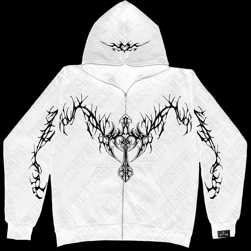 Y2k Harajuku Letter Print Coat Men Women Jacket Zip Hooded Sweatshirt Oversized Long Sleeve Zipper Top Casual Hoodies Streetwear