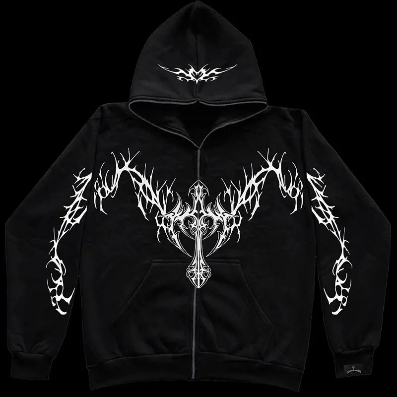 Y2k Harajuku Letter Print Coat Men Women Jacket Zip Hooded Sweatshirt Oversized Long Sleeve Zipper Top Casual Hoodies Streetwear