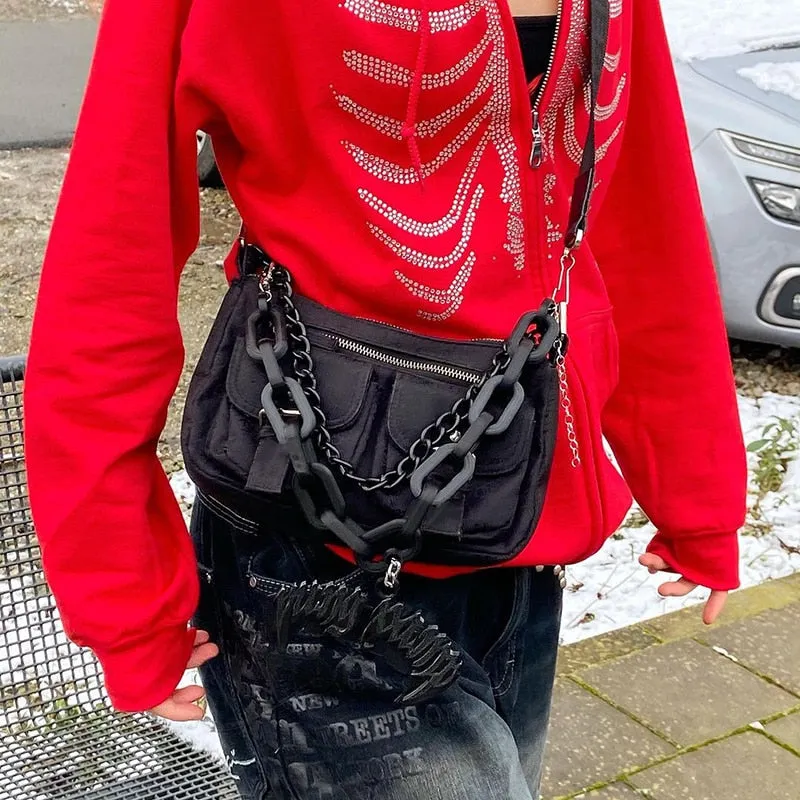 Y2K Rhinestone Skeleton Oversized Sweatshirt