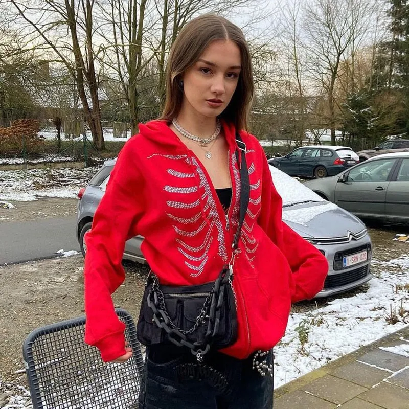 Y2K Rhinestone Skeleton Oversized Sweatshirt