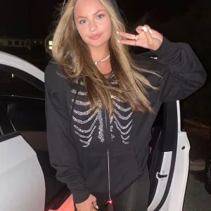 Y2K Rhinestone Skeleton Oversized Sweatshirt