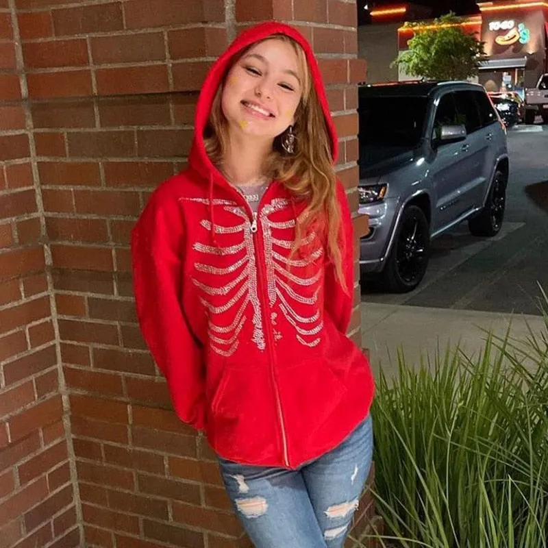 Y2K Rhinestone Skeleton Oversized Sweatshirt