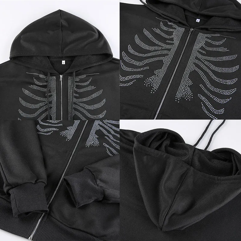 Y2K Rhinestone Skeleton Oversized Sweatshirt