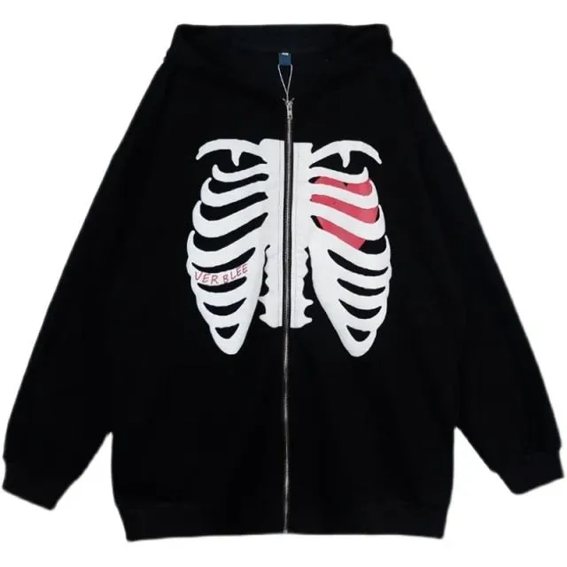Y2K Rhinestone Skeleton Oversized Sweatshirt
